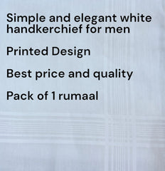 White handkerchief for men Cotton - Pack of 1 Romaal for men -