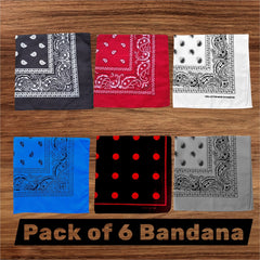 Pack of 6 - 100% Cotton Bandana Head Scarf - Bundle offer mix Color